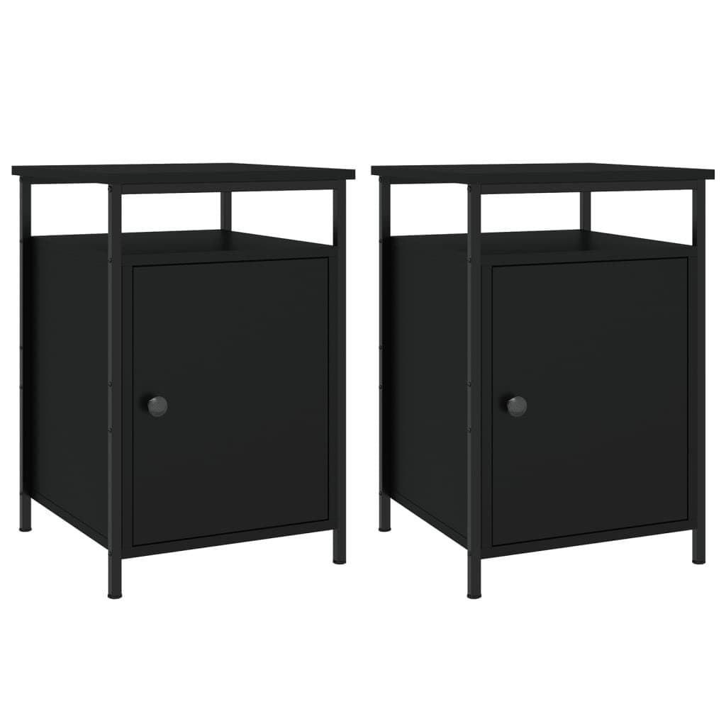 Bedside Cabinets 2 pcs Black Storage Bedroom Nightstand Compact Organiser
