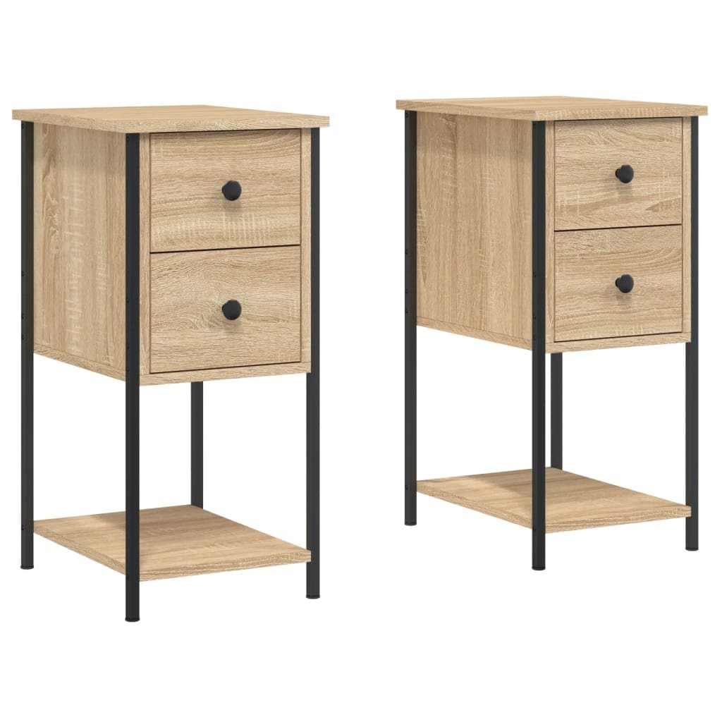 Bedside Cabinets 2 pcs Brown Storage Tables Bedroom Nightstands Engineered Wood