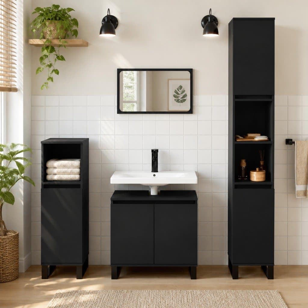 Black Bathroom Cabinet with Durable Storage