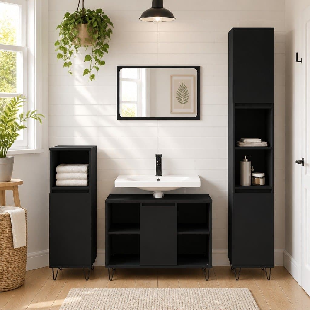 Black Bathroom Vanity Unit 80x33x60 cm