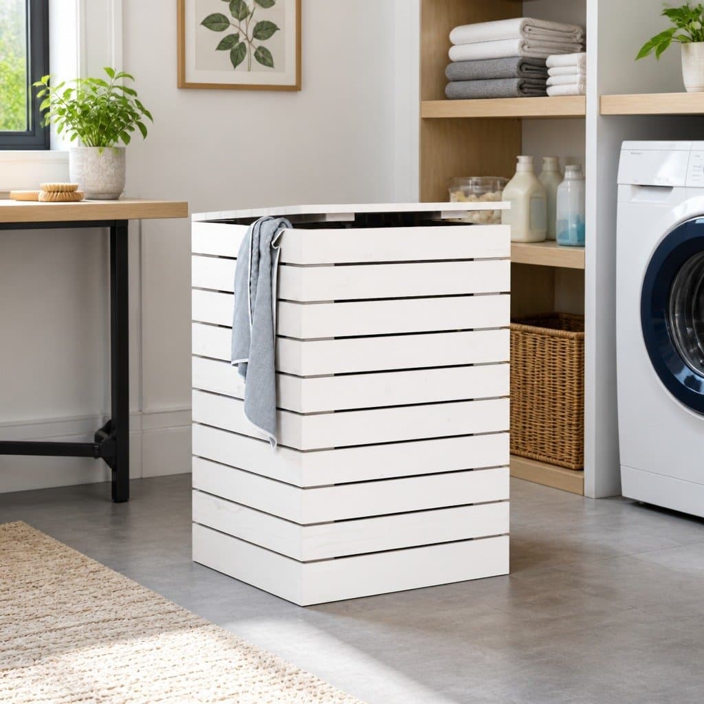 Solid Wood Pine Laundry Basket for Linen Storage