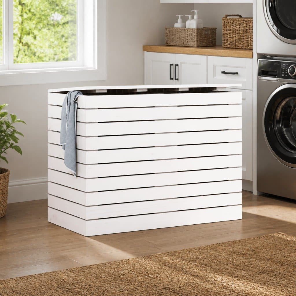 Solid Pine Wood Laundry Basket with Lid for Storage