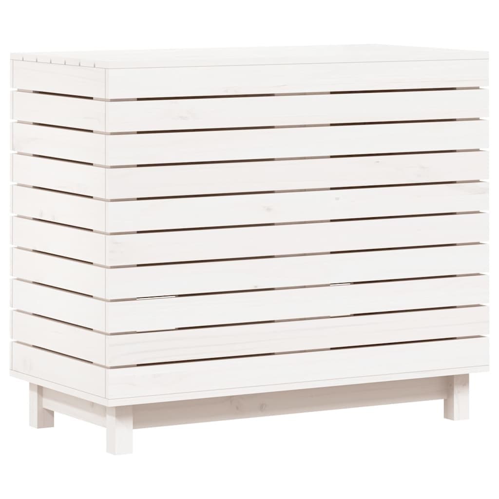 White Wooden Laundry Basket with Lid for Home