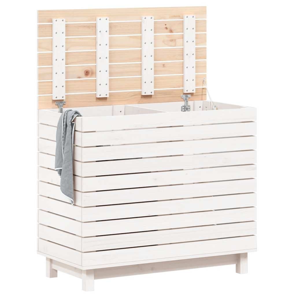White Wooden Laundry Basket with Lid for Home