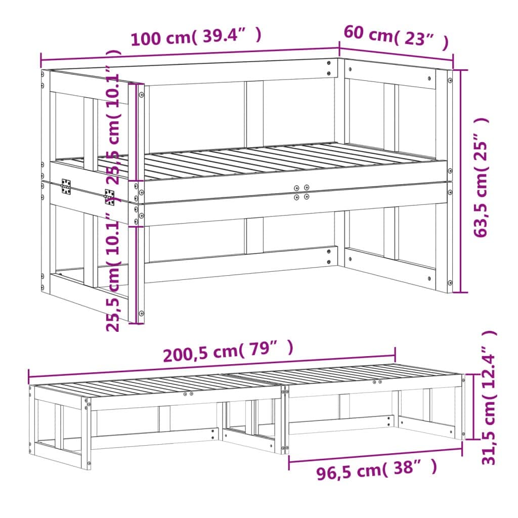 Extendable Wooden Garden Sofa Bench for Outdoor Spaces