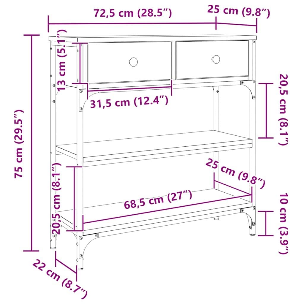 Console Table in Sonoma Oak with Metal Frame