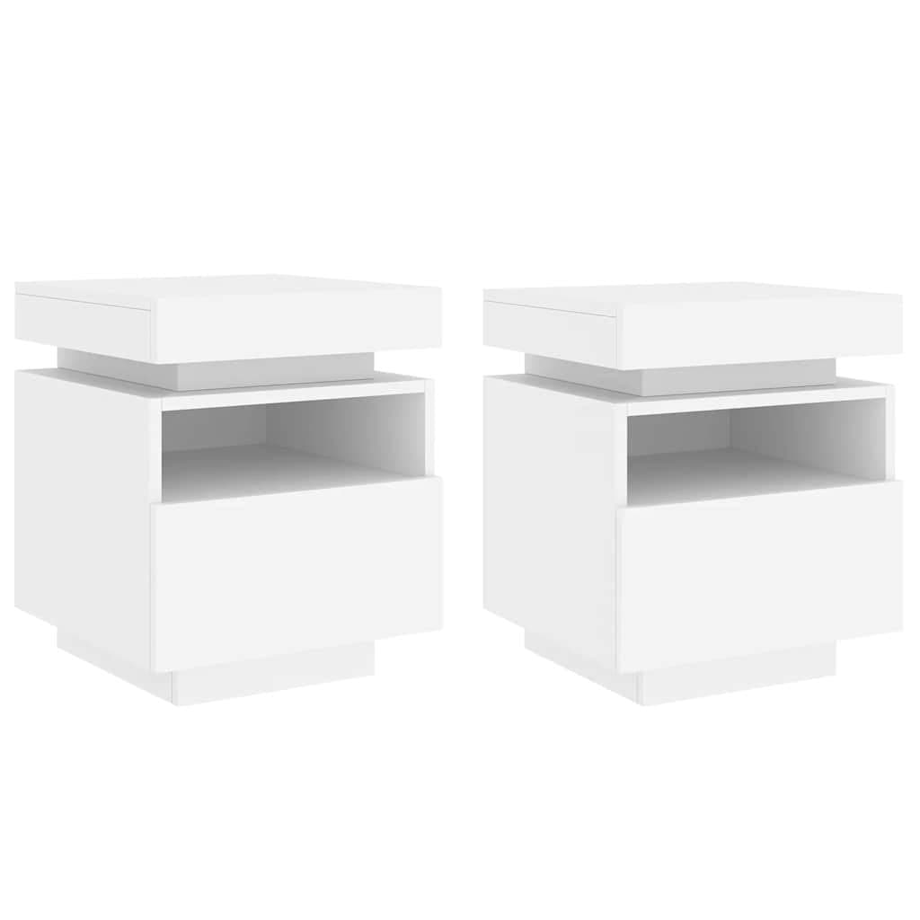 Bedside Cabinets with RGB LED Lights 2 Pieces White Storage Tables