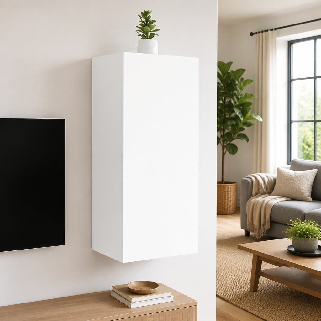 TV Wall Cabinet White Floating Media Unit Wall-Mounted Storage Shelving