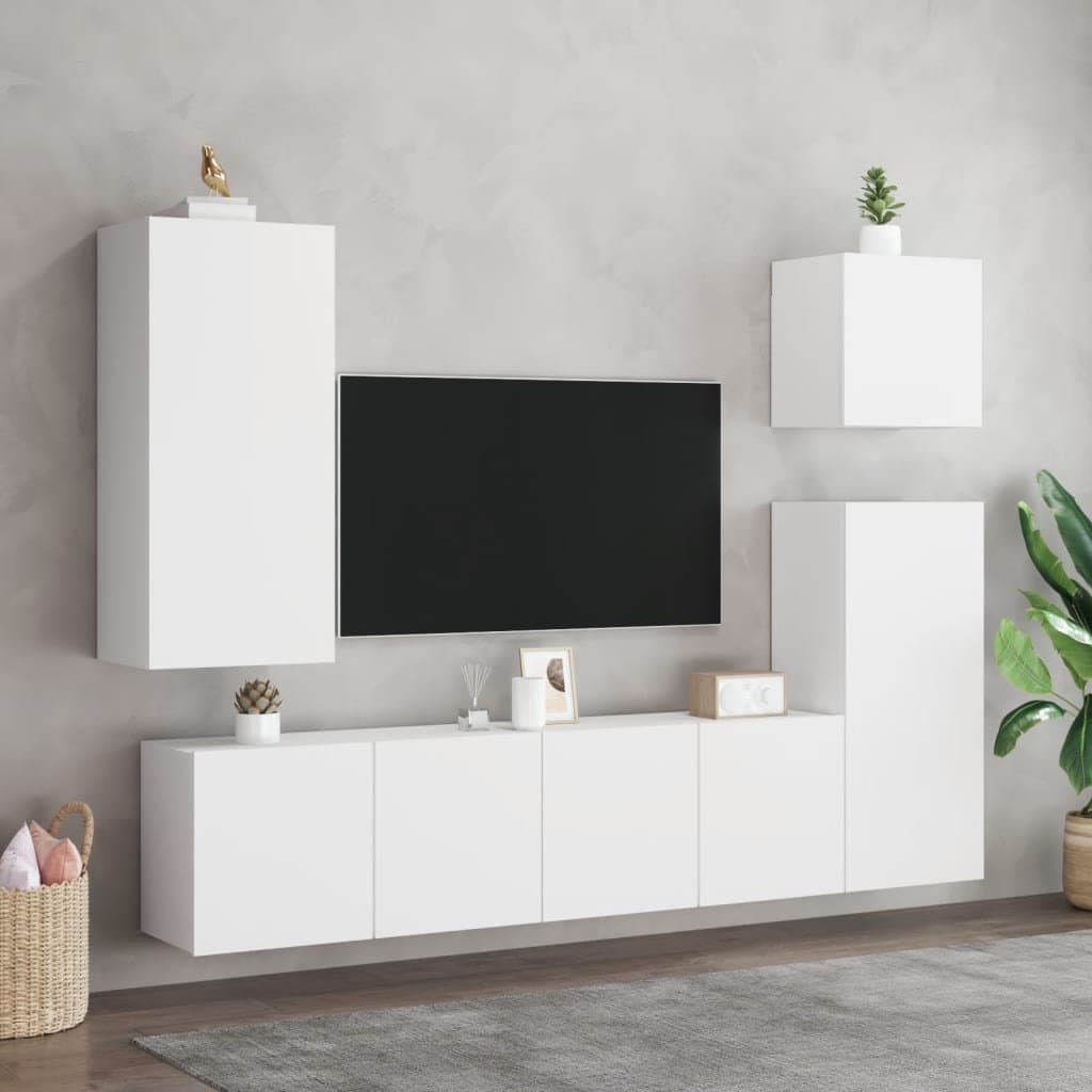 TV Wall Cabinet White Floating Media Unit Wall-Mounted Storage Shelving