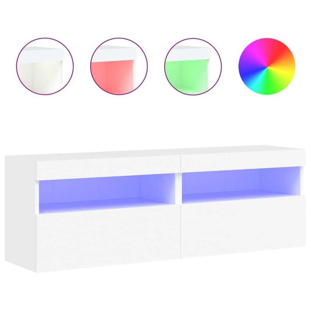 TV Wall Cabinet with RGB LED Lighting in White