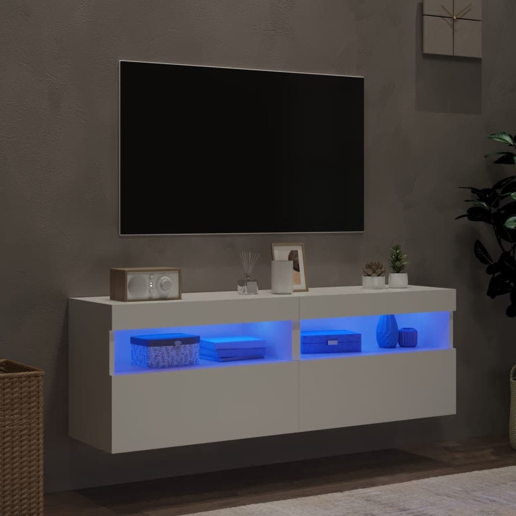 TV Wall Cabinet with RGB LED Lighting in White