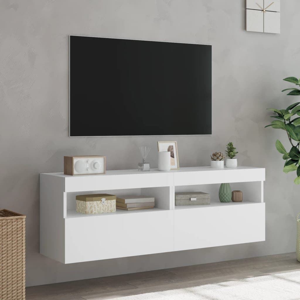 TV Wall Cabinet with RGB LED Lighting in White