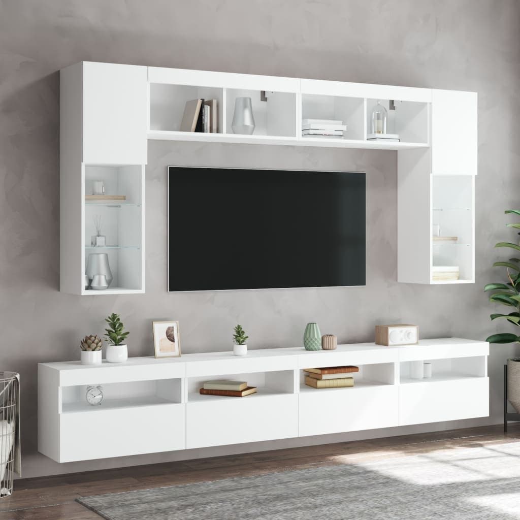 TV Wall Cabinet with RGB LED Lighting in White