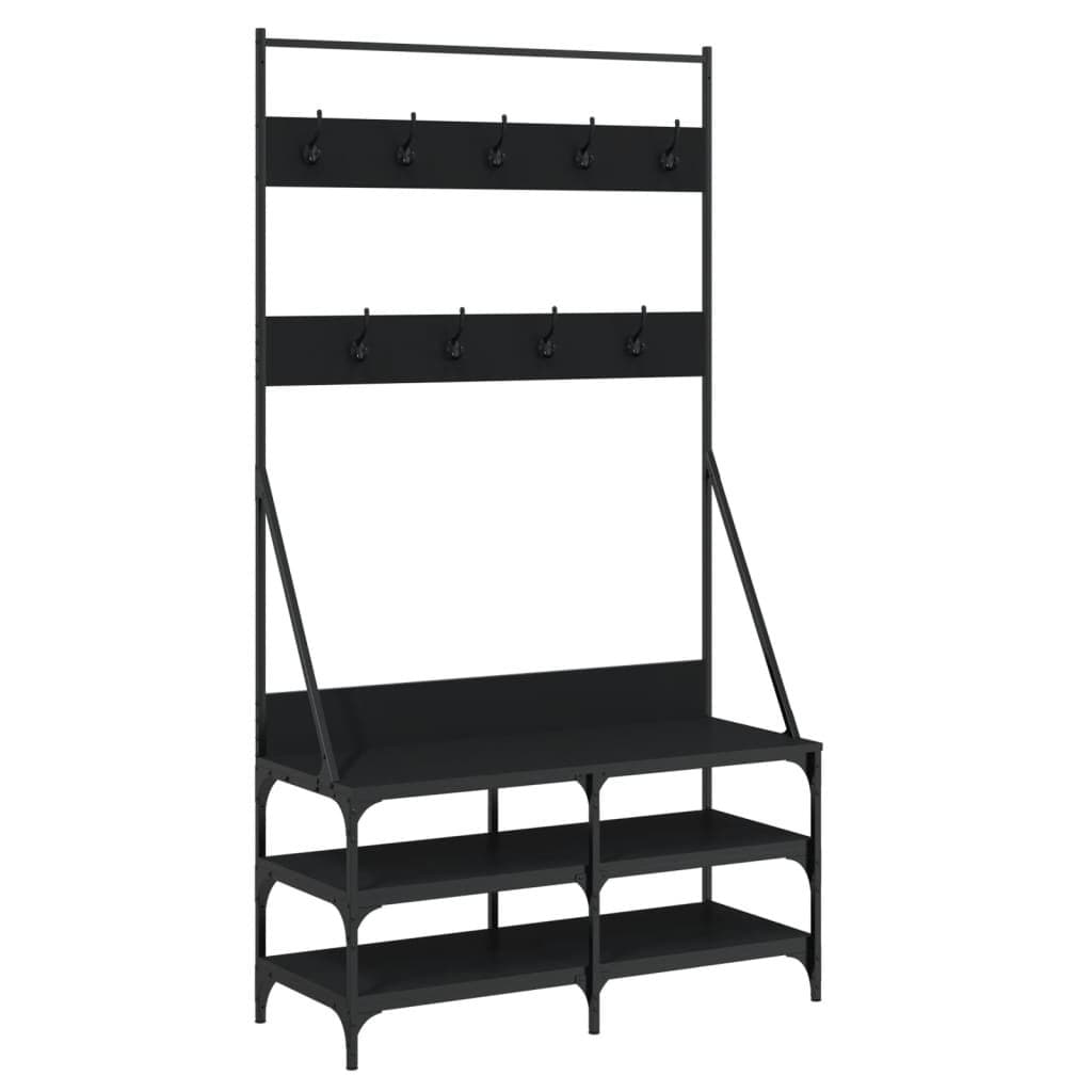 Black Clothes Rack with Shoe Storage 100x40x184cm