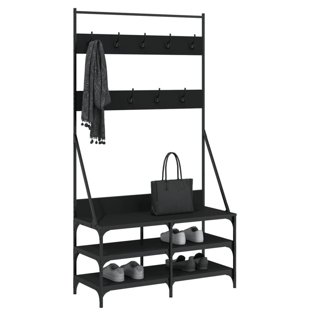 Black Clothes Rack with Shoe Storage 100x40x184cm