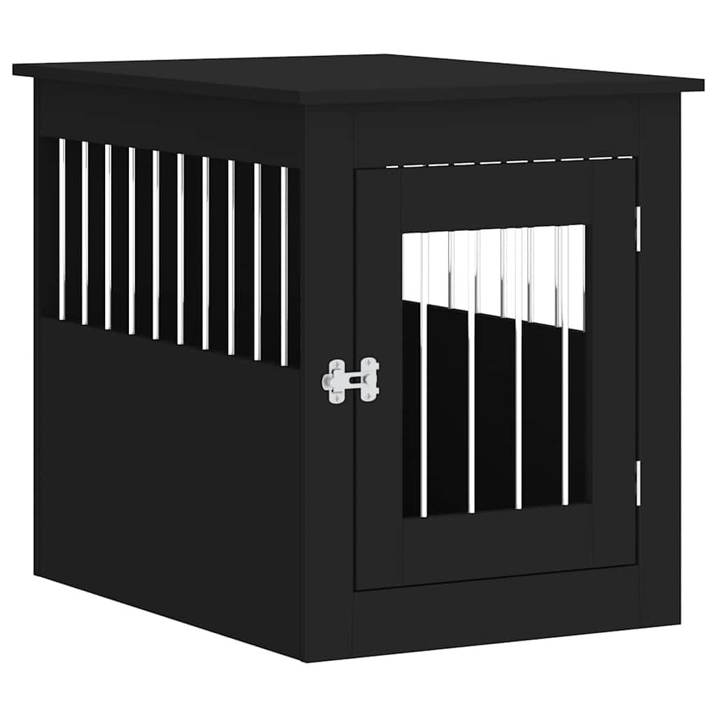 Dog Crate Furniture End Table Black 55x75x65cm Steel Wire Engineered Wood Kennel