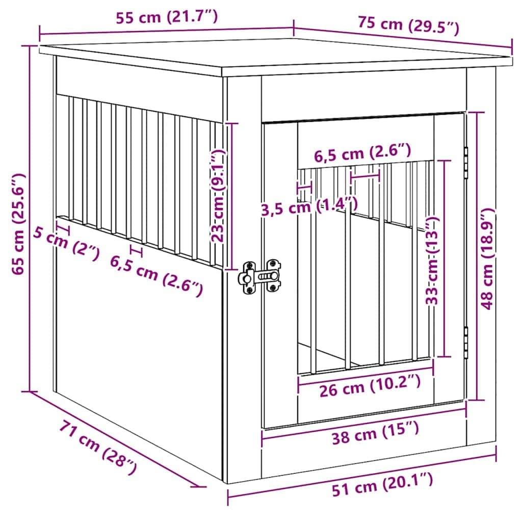 Dog Crate Furniture End Table Black 55x75x65cm Steel Wire Engineered Wood Kennel