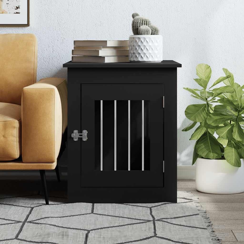 Dog Crate Furniture End Table Black 55x75x65cm Steel Wire Engineered Wood Kennel