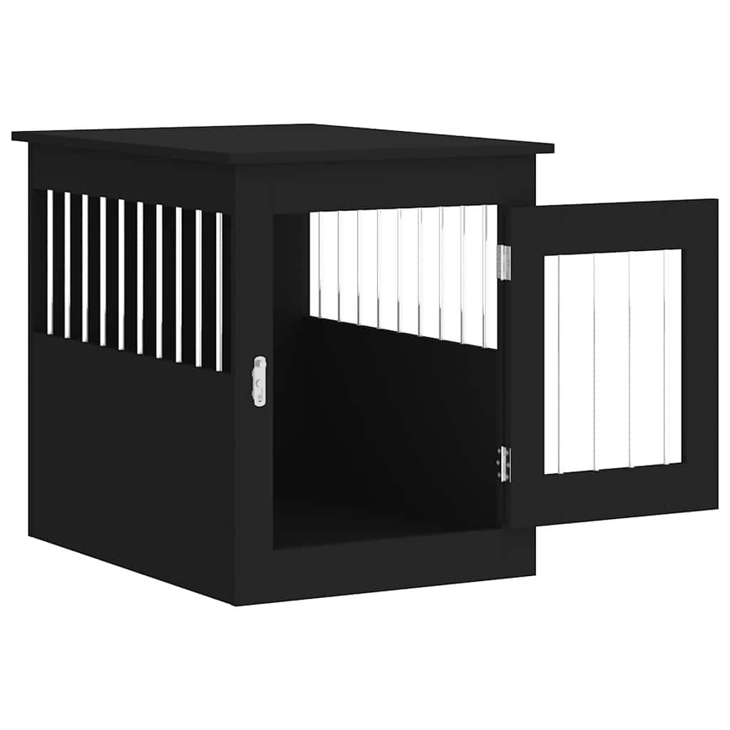 Dog Crate Furniture End Table Black 55x75x65cm Steel Wire Engineered Wood Kennel