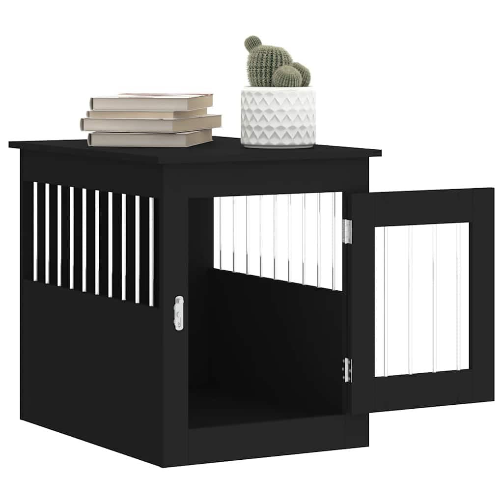 Dog Crate Furniture End Table Black 55x75x65cm Steel Wire Engineered Wood Kennel
