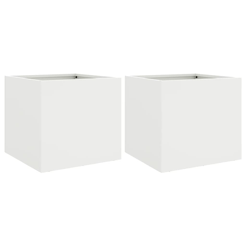 Steel Garden Planters 2 pcs White Outdoor Raised Flower Beds Pots Balcony Decor