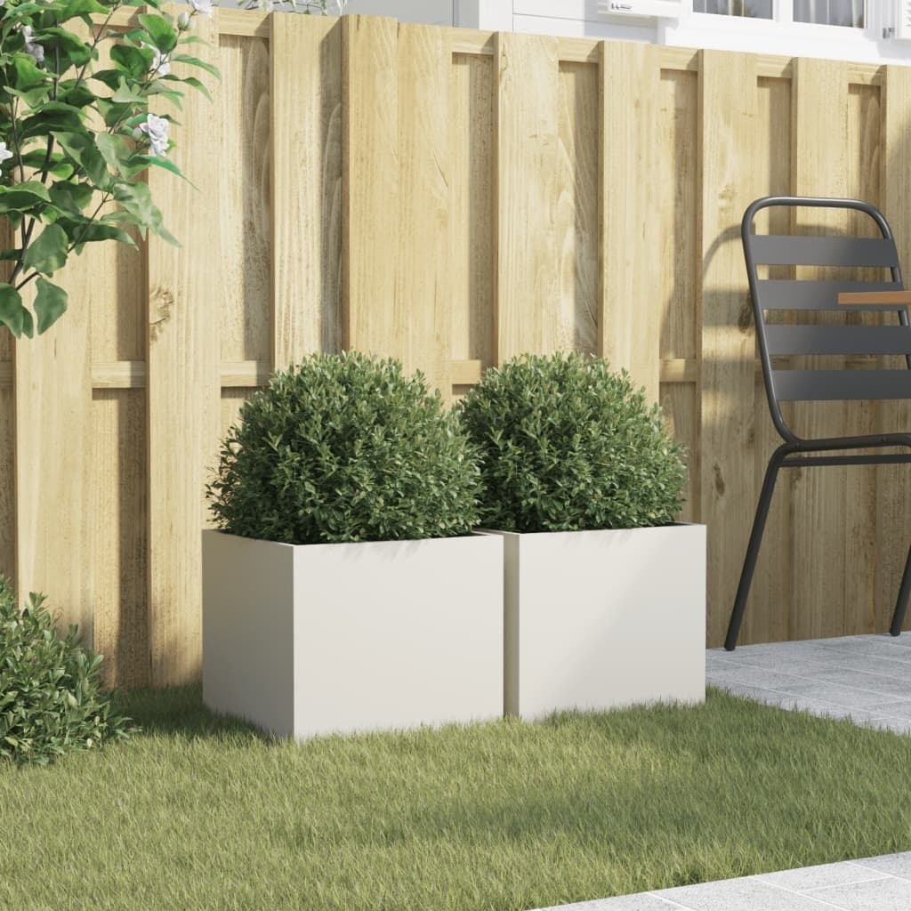 Steel Garden Planters 2 pcs White Outdoor Raised Flower Beds Pots Balcony Decor