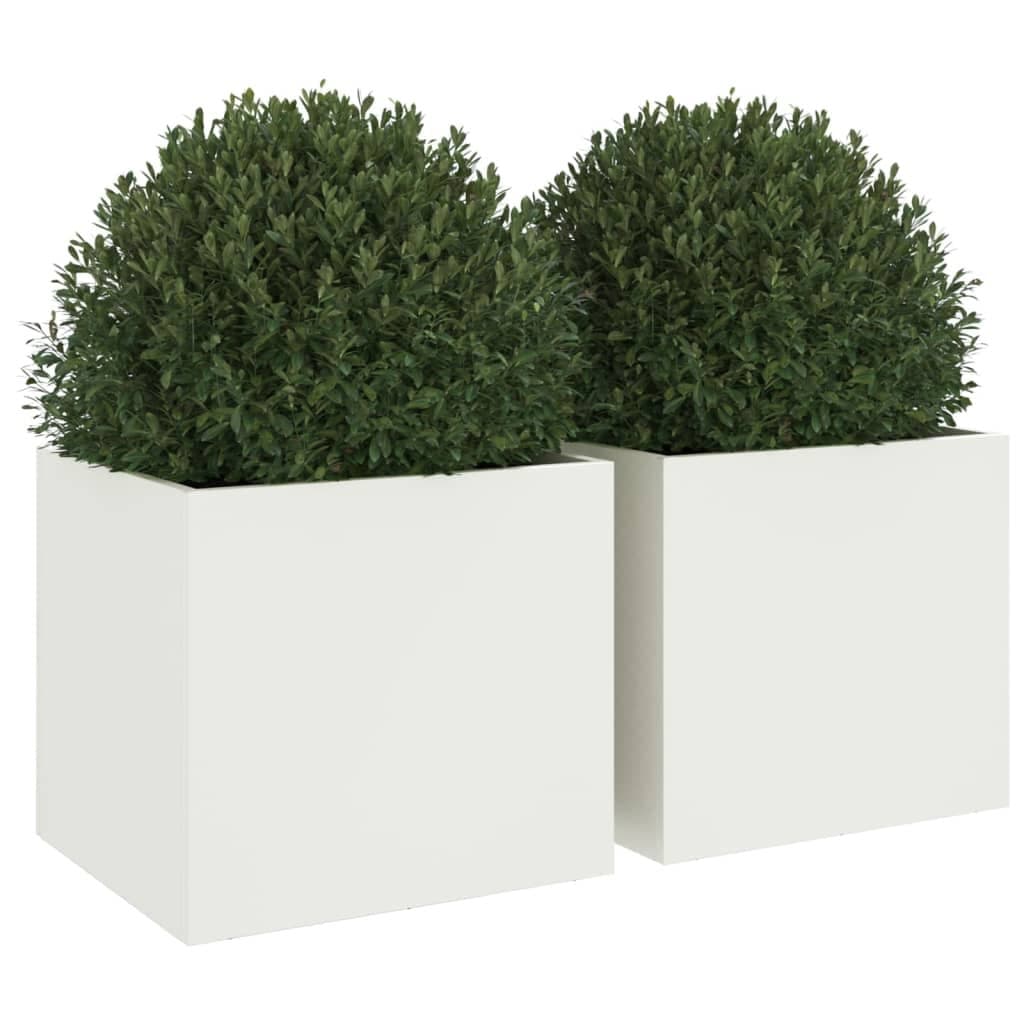 Steel Garden Planters 2 pcs White Outdoor Raised Flower Beds Pots Balcony Decor