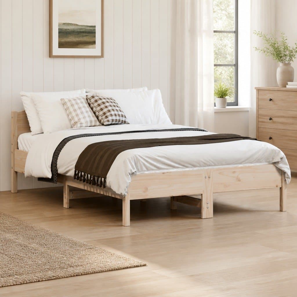 Solid Pine Wood Bed Frame 135x190 cm with Slatted Base