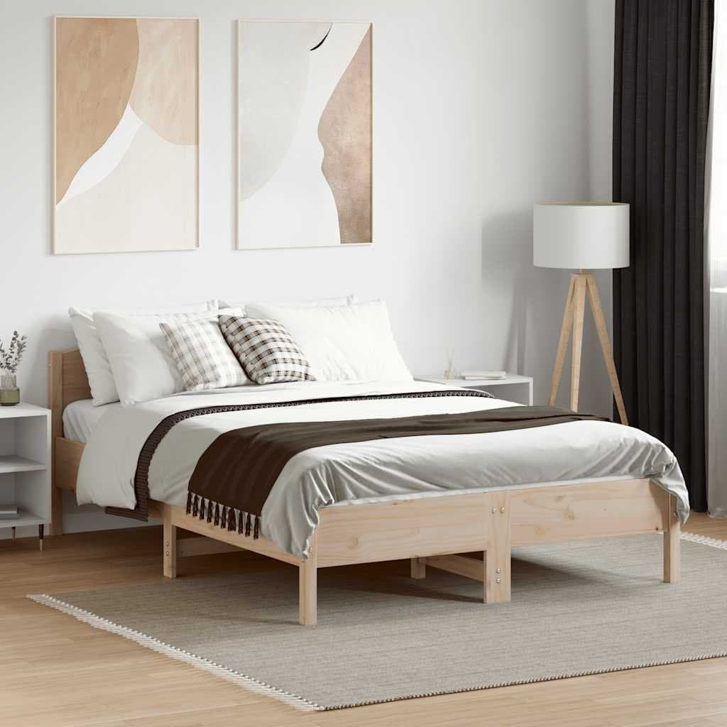 Solid Pine Wood Bed Frame 135x190 cm with Slatted Base