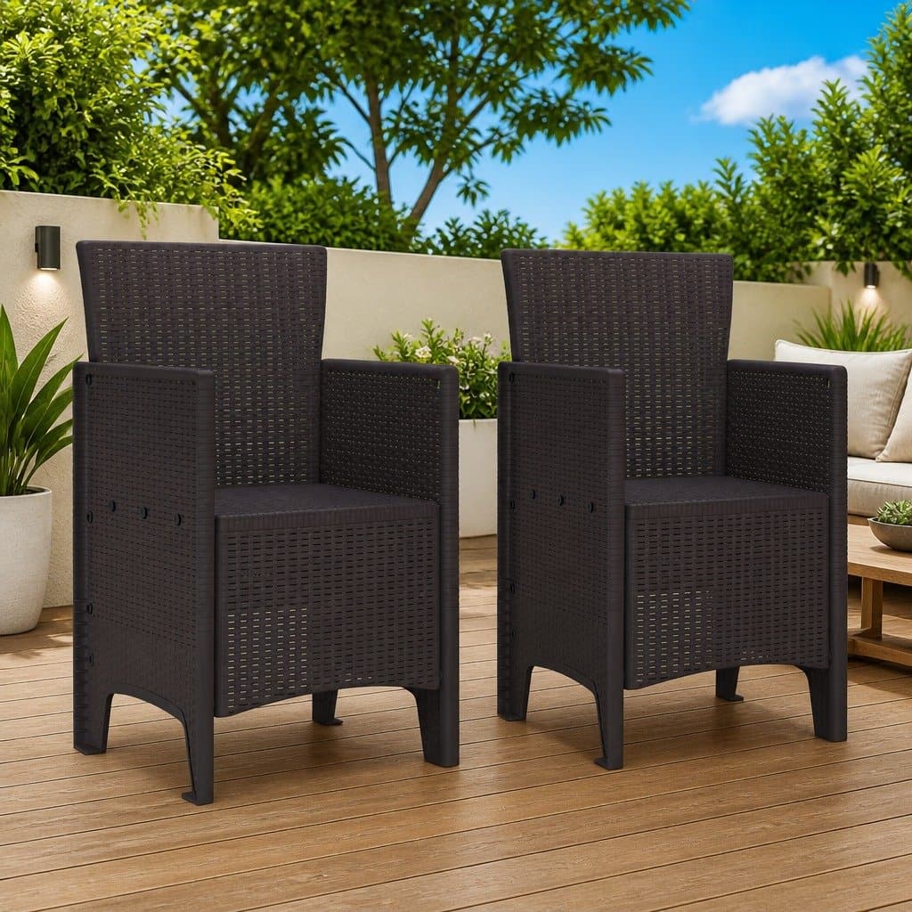 Outdoor Garden Chair Set of 2 in Brown