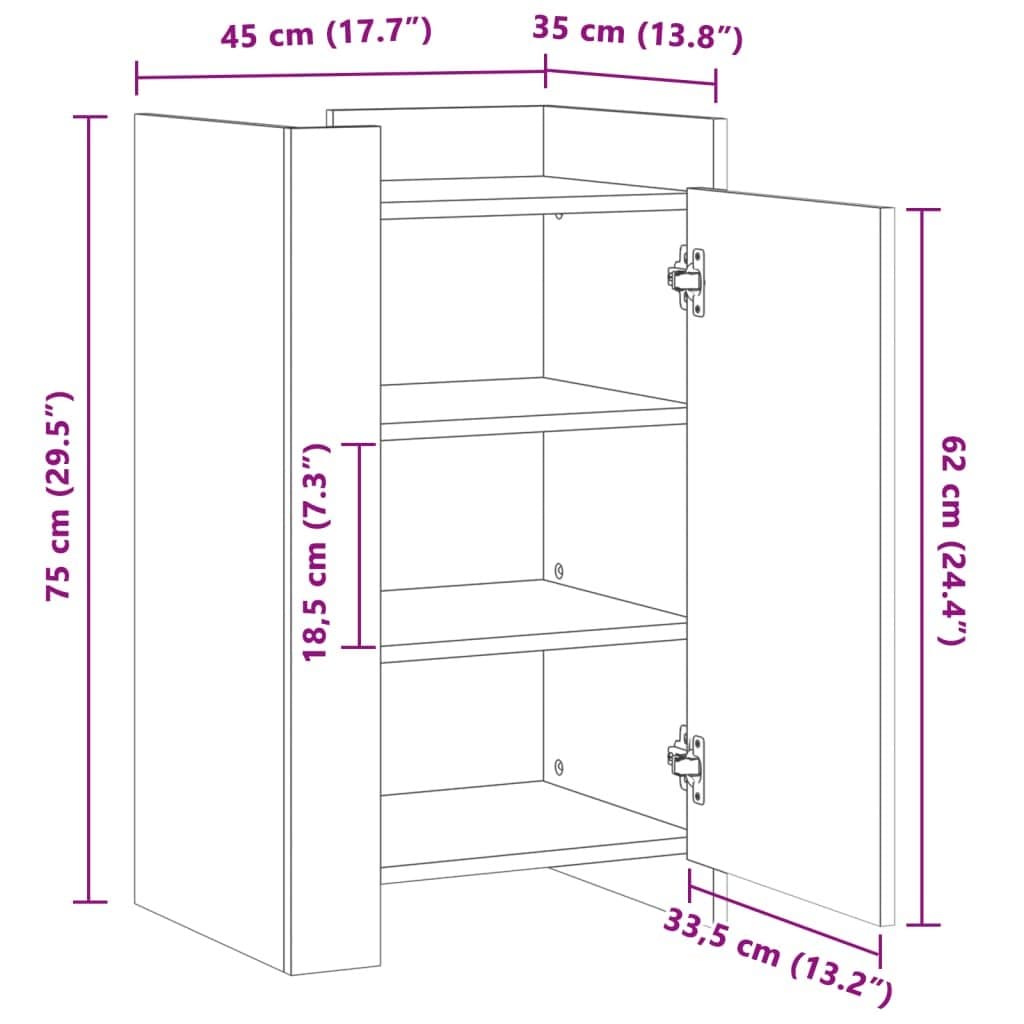 White Engineered Wood Sideboard 45x35x75 cm Storage Cabinet