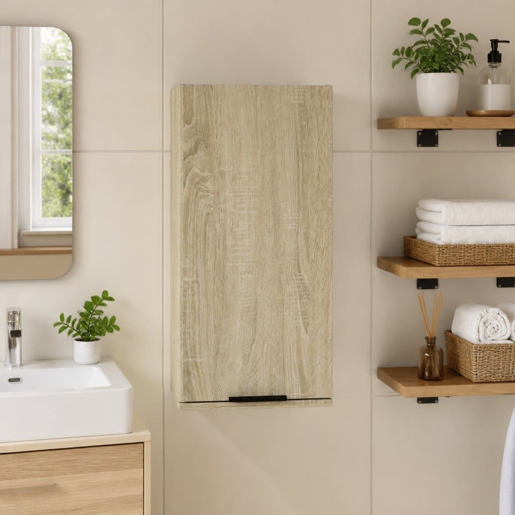 Brown Sonoma Oak Wall-Mounted Bathroom Cabinet