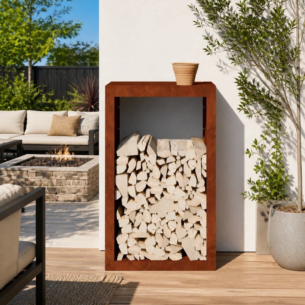 Weathering Steel Firewood Rack for Logs 60x40x100cm