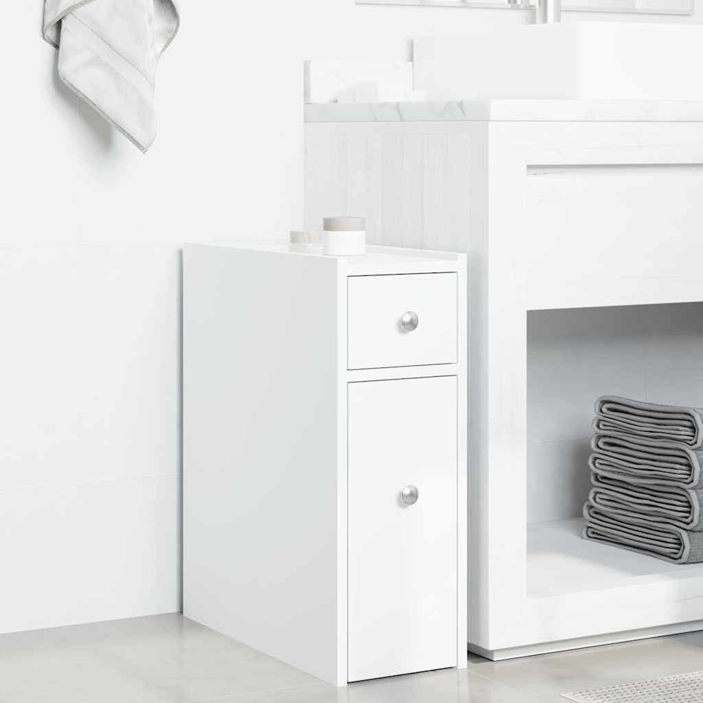 Tall White Bathroom Storage Cabinet on Wheels