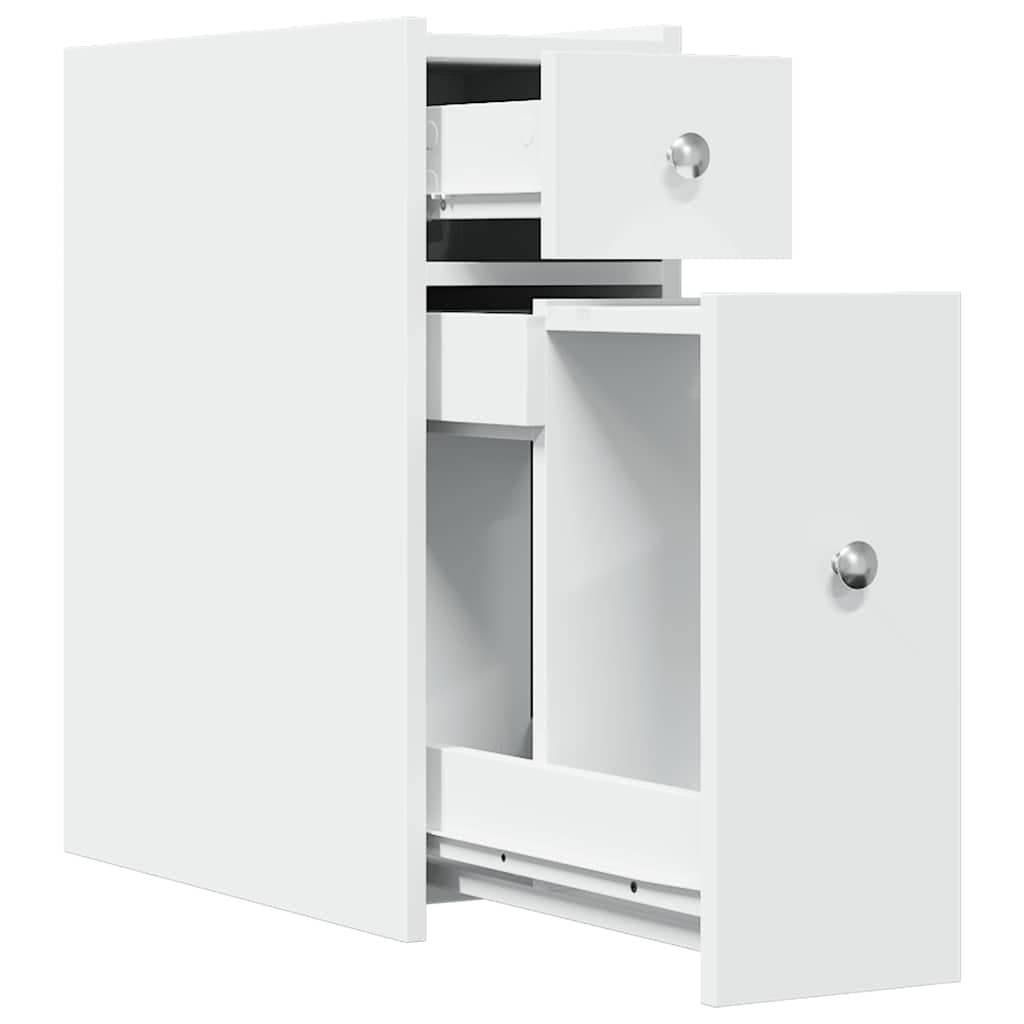 Tall White Bathroom Storage Cabinet on Wheels