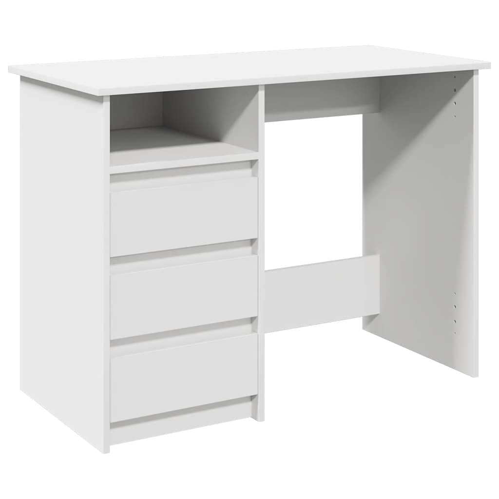 Engineered Wood White Desk with Ample Storage 102x50x75cm