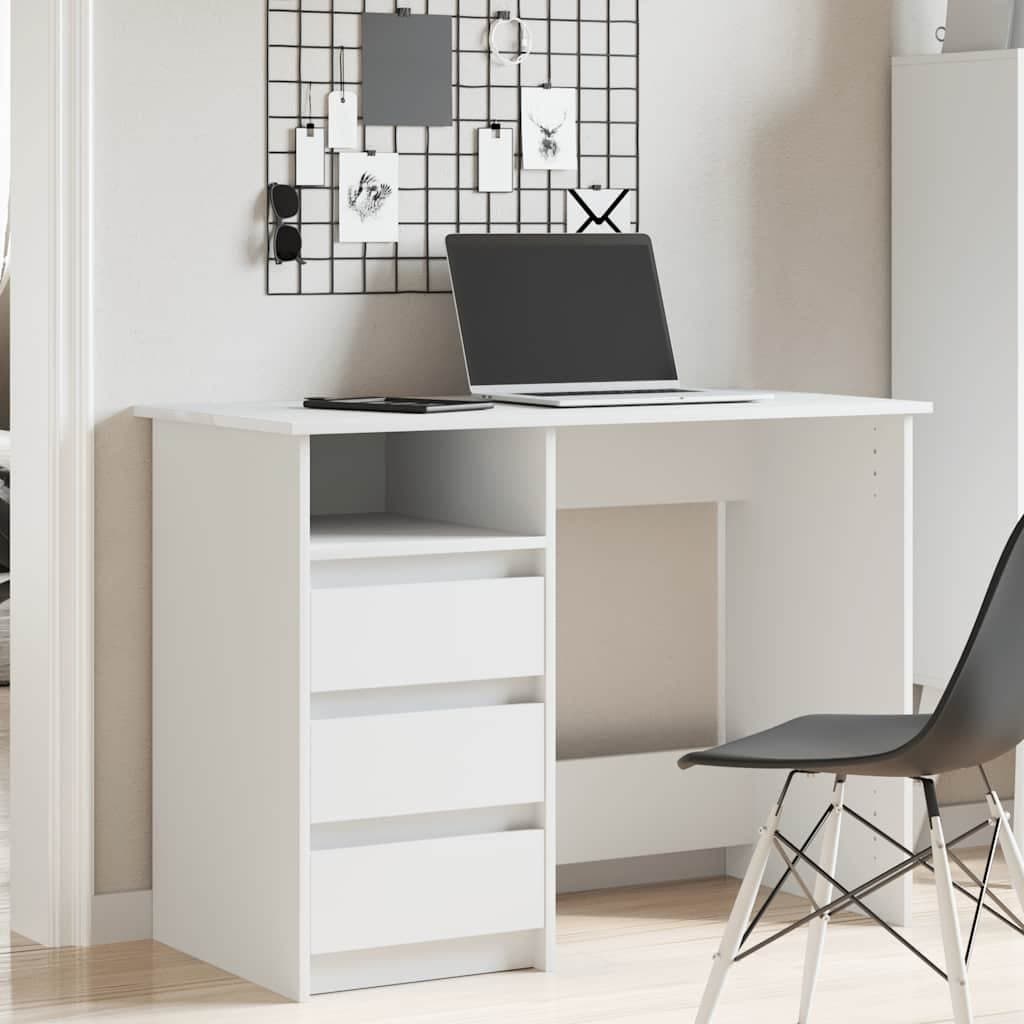 Engineered Wood White Desk with Ample Storage 102x50x75cm