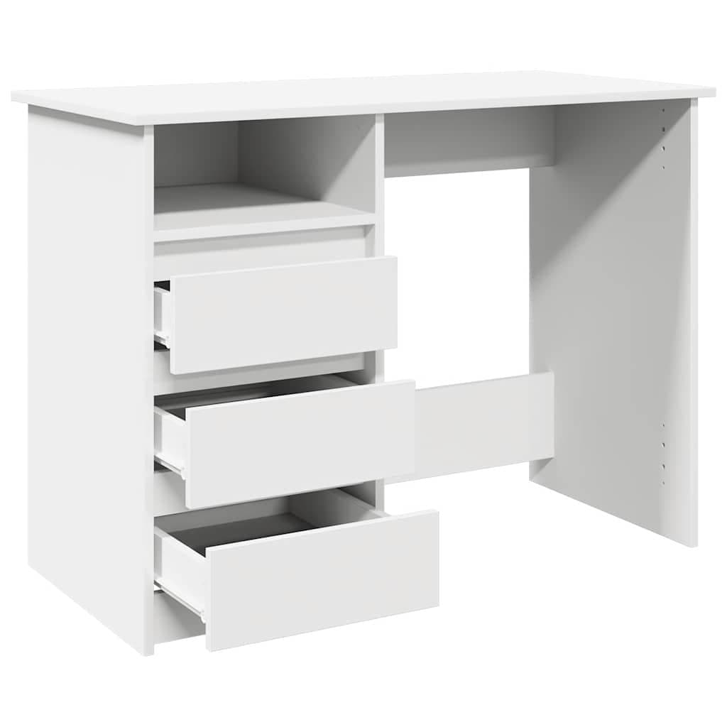 Engineered Wood White Desk with Ample Storage 102x50x75cm