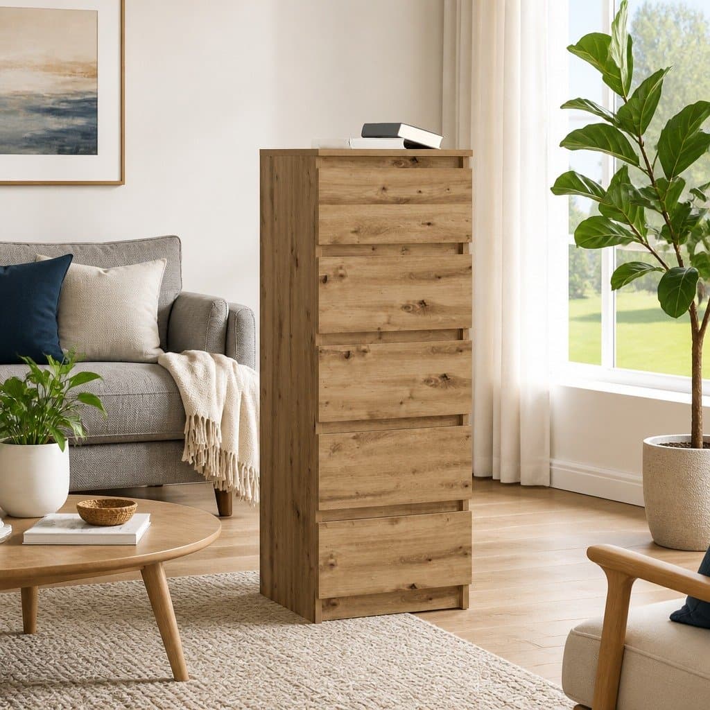 Brown Engineered Wood Sideboard with Drawers