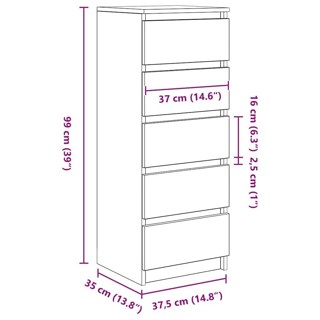 Brown Engineered Wood Sideboard with Drawers