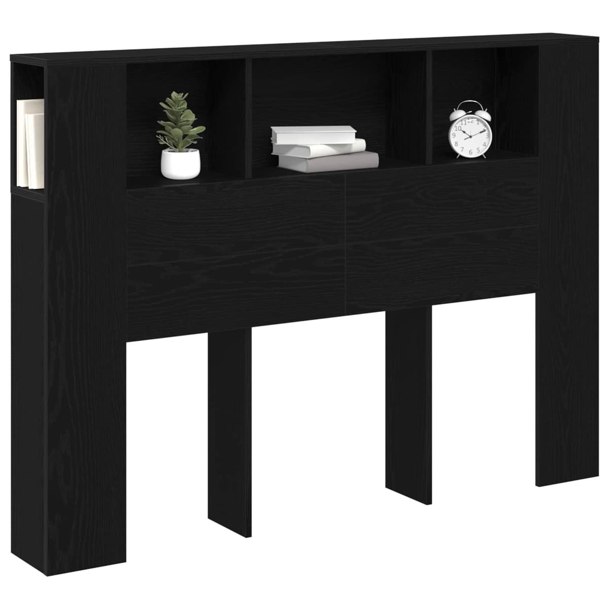 Headboard Cabinet with Storage Wall-Mounted Modern Minimalist Design Black Oak