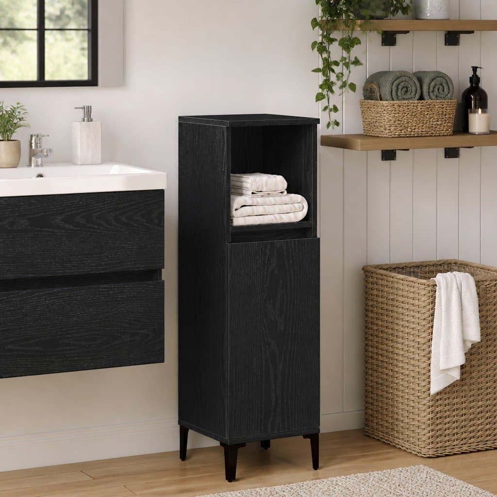 Bathroom Vanity Cabinet Wall-Mounted Storage Unit Black Modern Engineered Wood