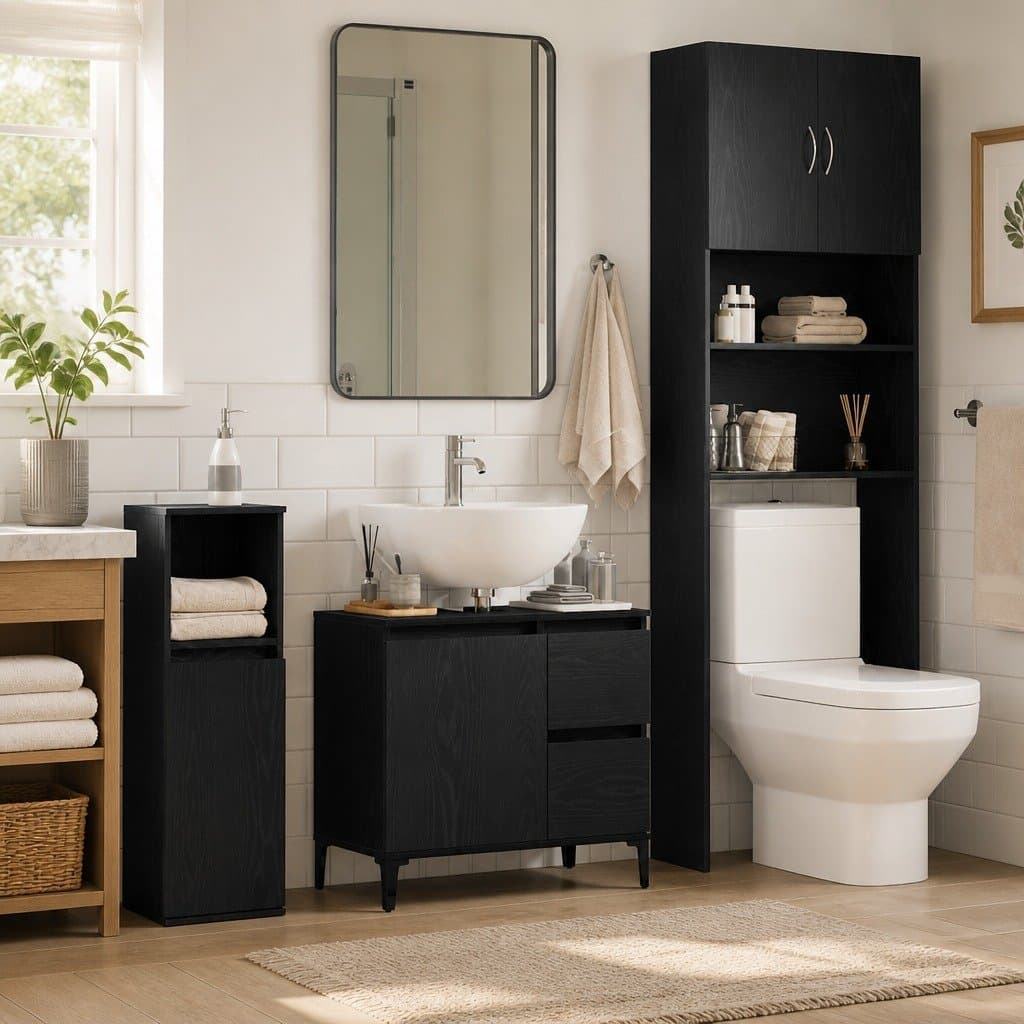 Wall-Mounted Bathroom Vanity Cabinet in Black Oak