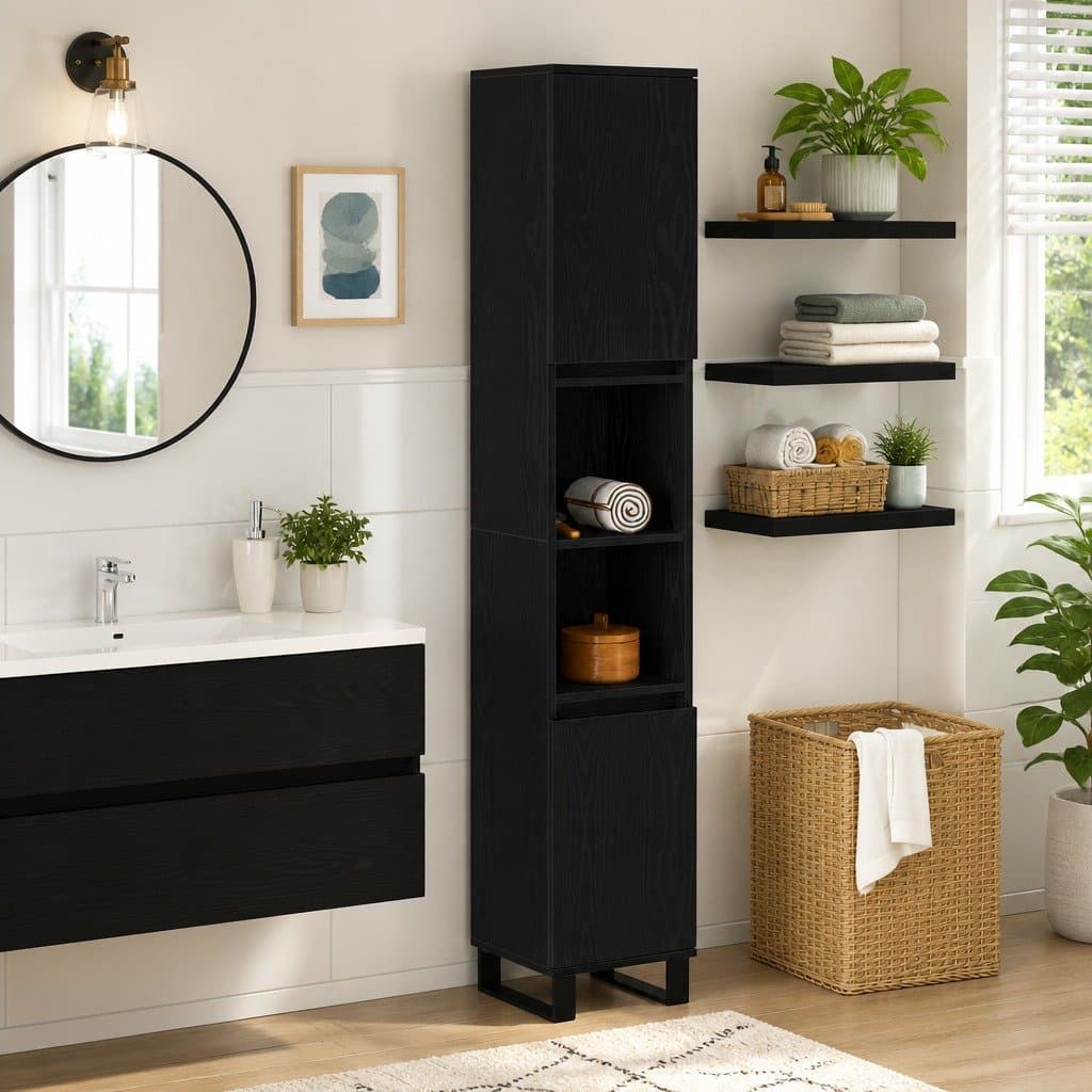 Black Engineered Wood Bathroom Vanity Cabinet