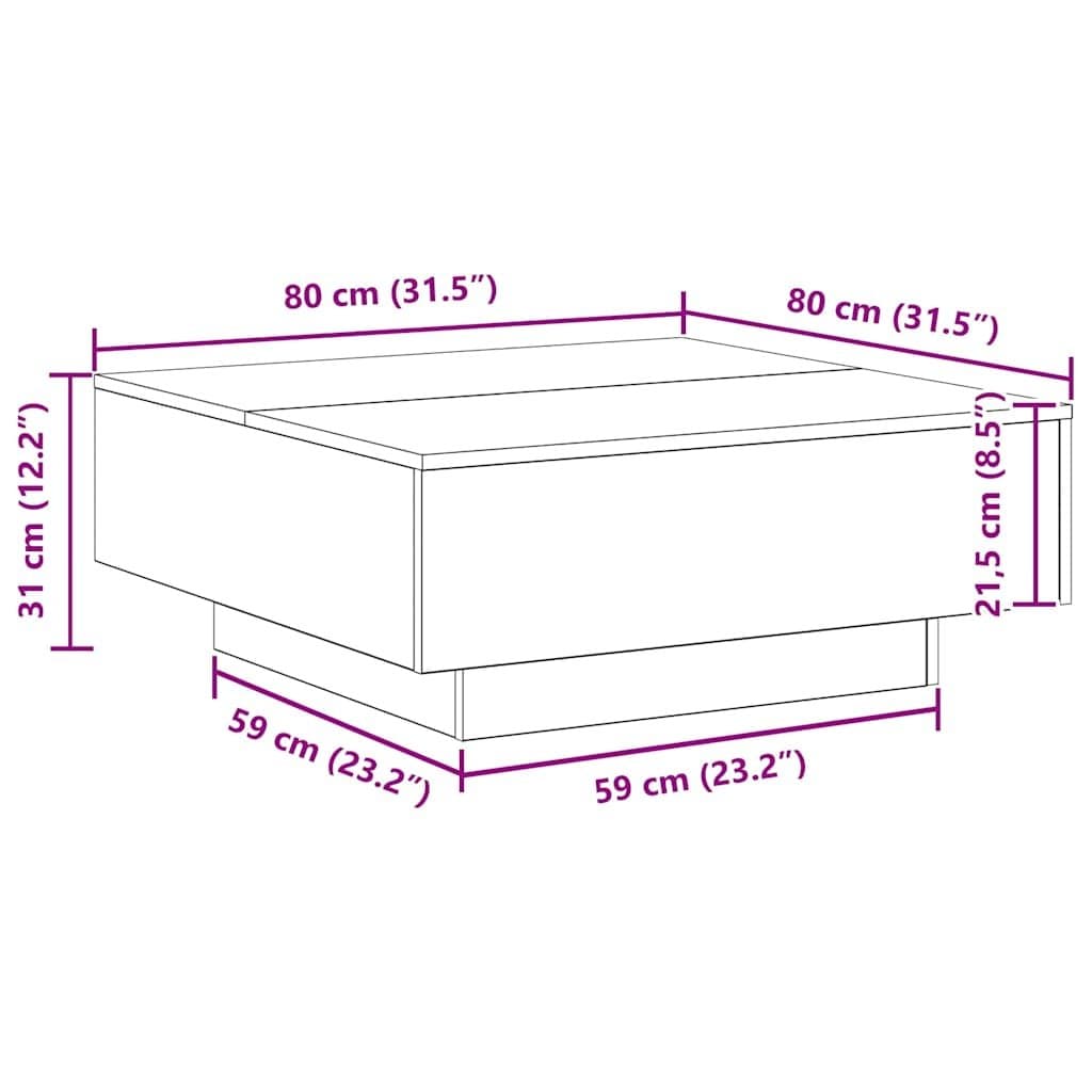 Black Oak Coffee Table 80x80x31cm with Engineered Wood Build