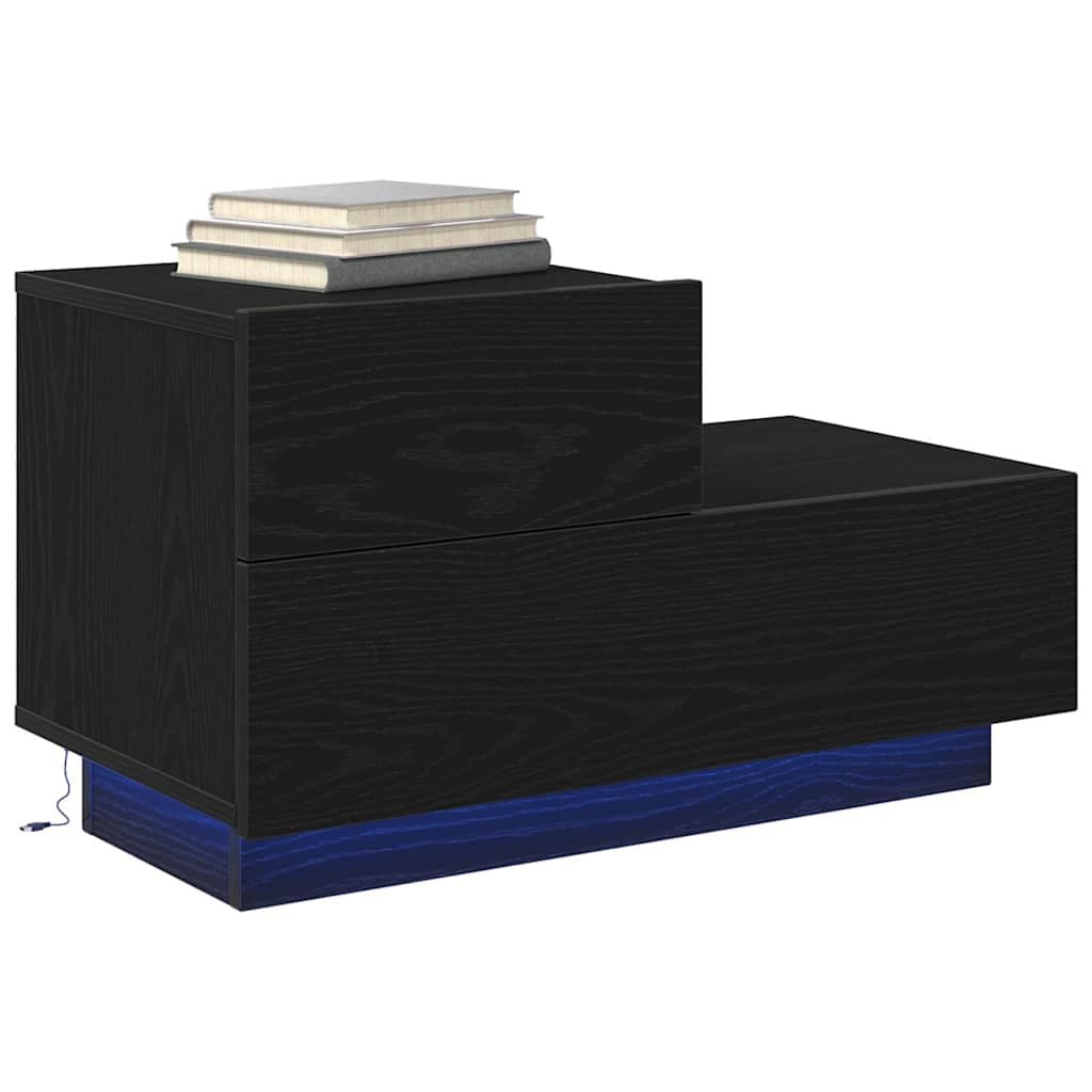 Black Oak Bedside Cabinet with LED Lights and USB Port