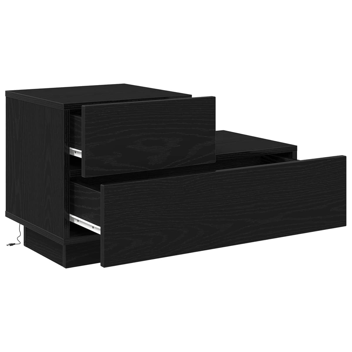 Black Oak Bedside Cabinet with LED Lights and USB Port