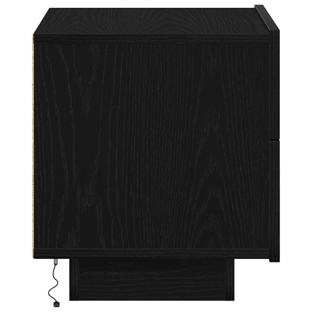 Black Oak Bedside Cabinet with LED Lights and USB Port