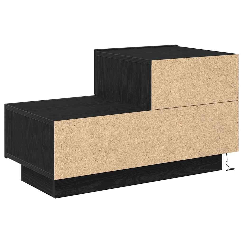 Black Oak Bedside Cabinet with LED Lights and USB Port