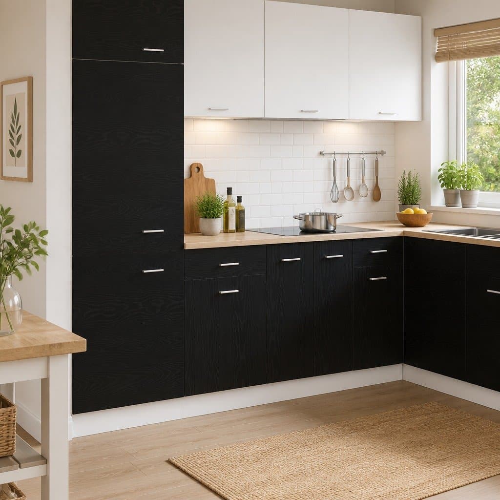 Hanging Kitchen Cabinet Black Oak Modern Storage Cupboard Engineered Wood